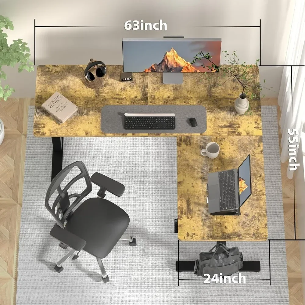L Shaped Standing Desk, Electric Height Adjustable Desk 63x55 Inches Stand Up Corner Desk, Gaming Desk l Shape with Larger