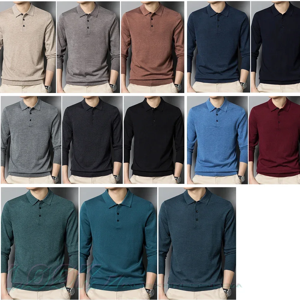 Herren Herbst Langarm Wolle Mischung einfarbig Polo Pullover Pullover mit Revers, lässige Bottom ing Pullover-Größen M-4XL