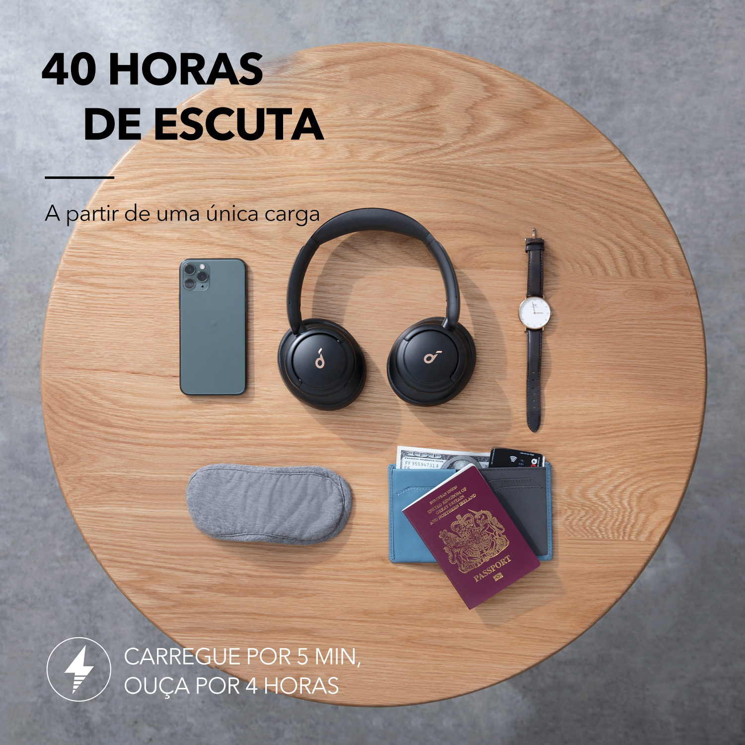 Soundcore by Anker Life Q30 Fones de ouvido híbridos com cancelamento de ruído ativo sem fio Bluetooth Fones de ouvido sobre a orelha