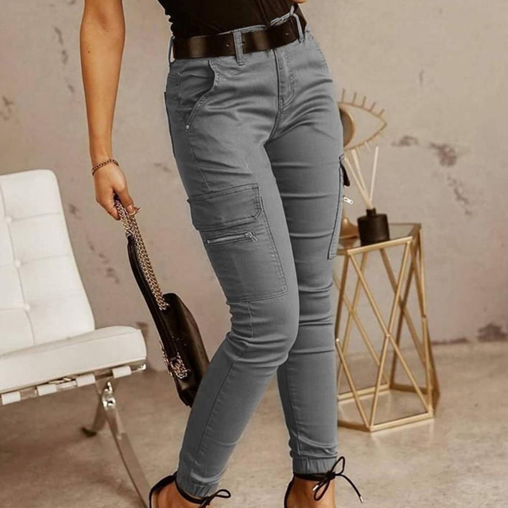 Pantalon de bureau décontracté pour femme, Cargo, taille basse, couleur unie, noué à la cheville, Slim