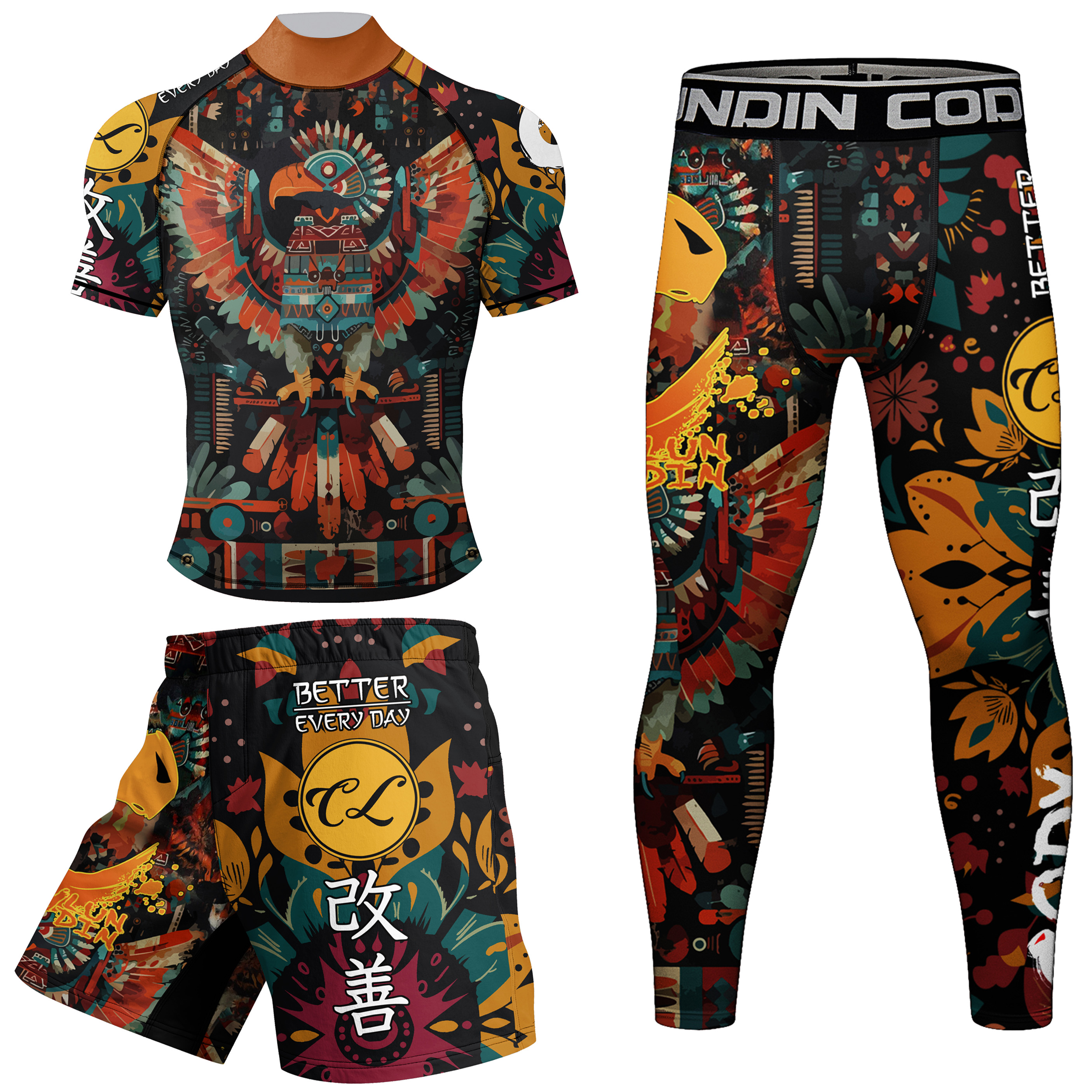 ゴム抗コーディ・ルンディン Mma ラッシュガードキックボクシングムエタイショーツジョギングボックススポーツスーツラッシュガード男性用 T シャツ + パンツセット