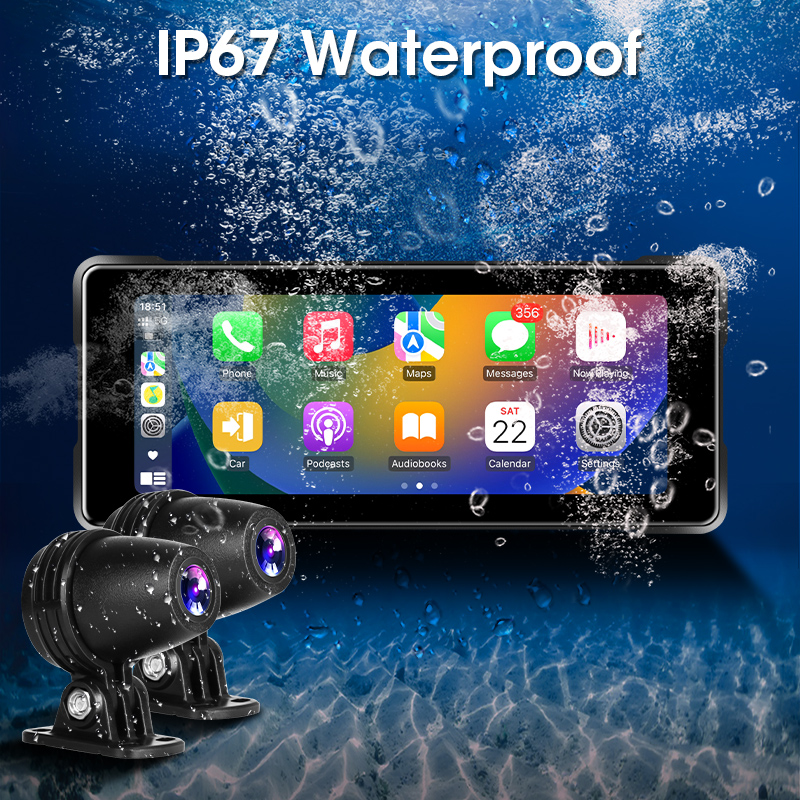 Jmcq 6.86 "motos navegação sem fio carplay & android auto portátil display inteligente gps ipx7 à prova dwaterproof água câmera de gravação hd