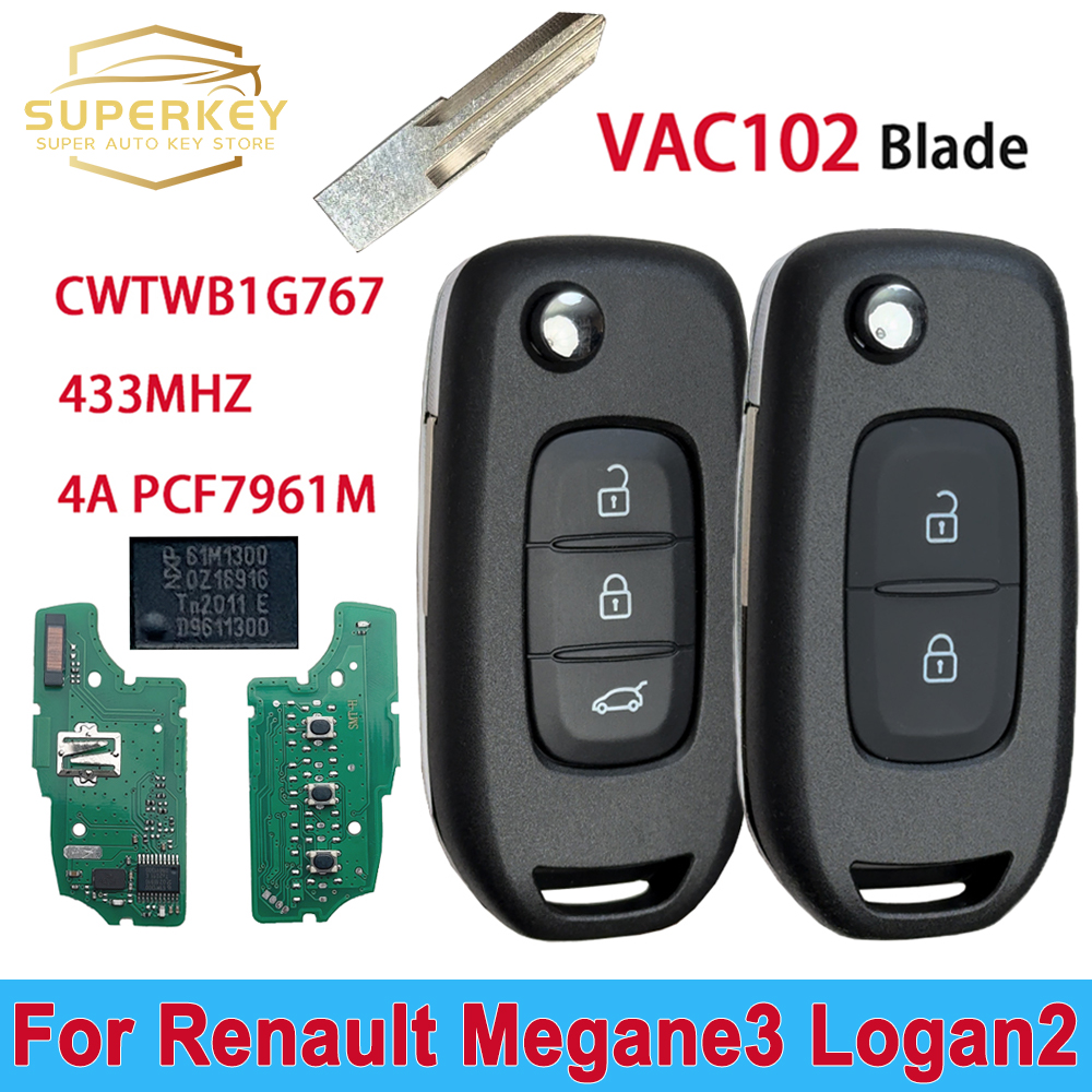 ルノースマートカーキー,ルノーmegane3,logan2,kadjar,シンボル,dacia,duster,captur,433mhz,4a,pcf7961m,vac102ブレード,cwtwb1g767