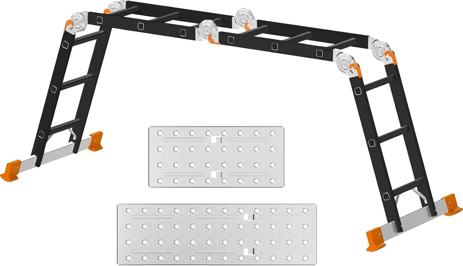 3,4 m Aluminium leiter, 4x3 Stufen, 12 Stufen insgesamt, 6 Positionen, bis 150kg, tüv/gs zertifiziert, rutsch fest, stabil, robust, für Haus