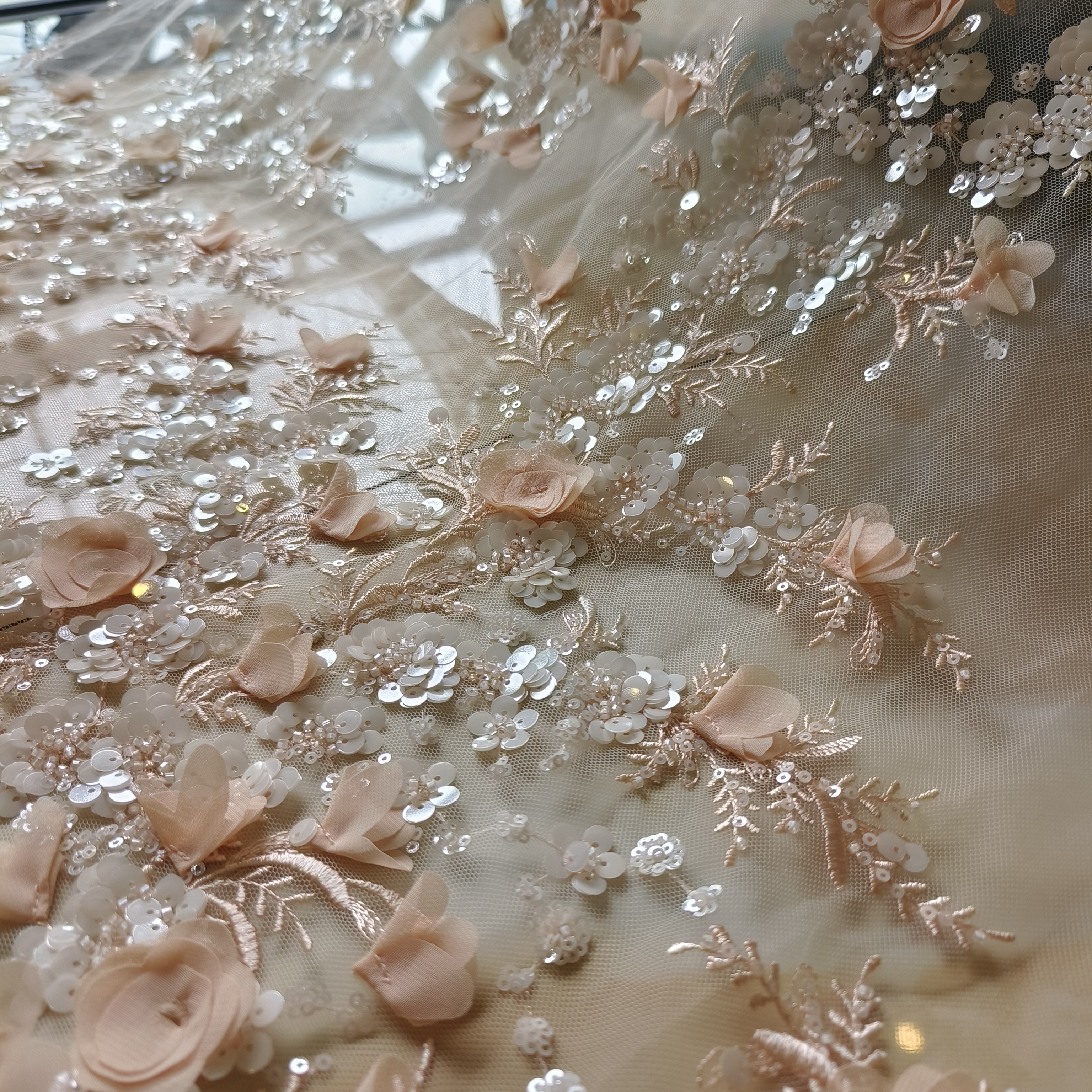 Multi-cor voilet verde laranja lantejoulas grânulo artesanal flor tridimensional para vestido de noite de casamento