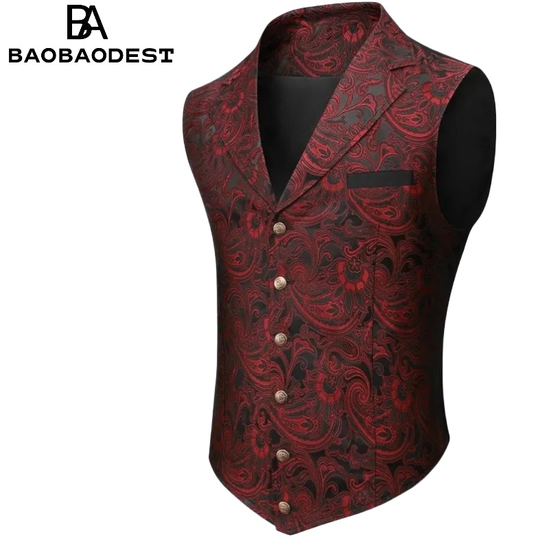 Męska kamizelka Paisley Gothic |   Kamizelka w stylu wiktoriańskim steampunk z klapami w szpic do smokingu/formalnych wydarzeń, tematycznych ślubów