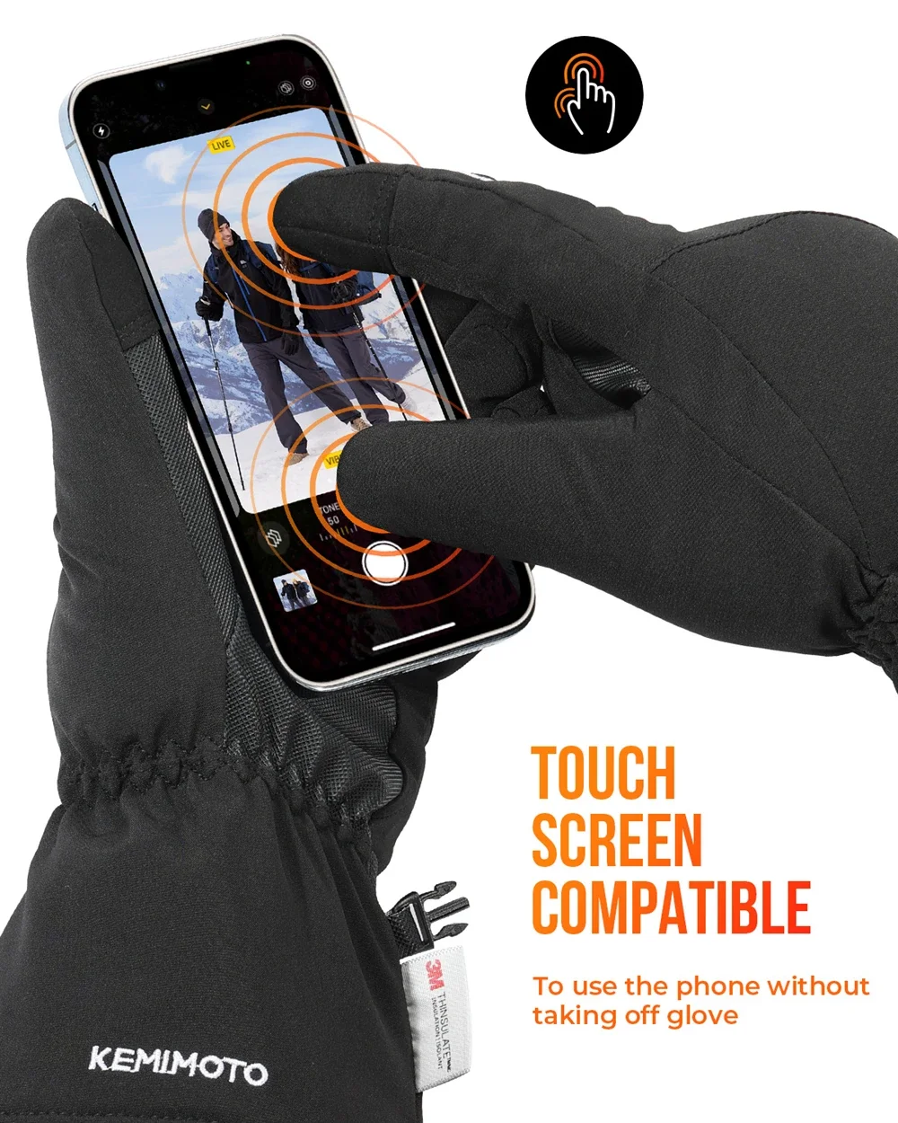 KEMIMOTO Elektrisch beheizte Handschuhe, Skifahren, Winter, Schneehandschuhe, Touchscreen, winddicht, warm, wiederaufladbar, Jagd, Angeln, Herren