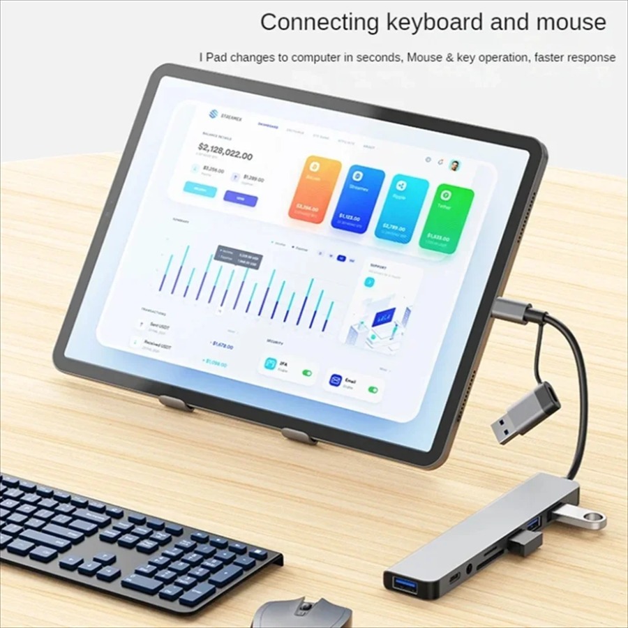 NEW 8 in 2 USB +Type C HUB Docking Station with 3.5mm Audio Jack Adapter Micro SD Card Reader Laptop Tablet Phone Disk Converter