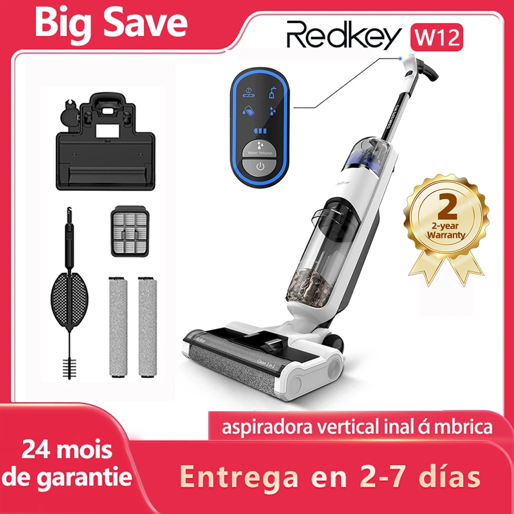 Redkey-aspiradora en seco y húmedo inalámbrica W12 SE, aspiradora inalámbrica inteligente multisuperficie, lavadora de suelo, secado autolimpiante para el hogar