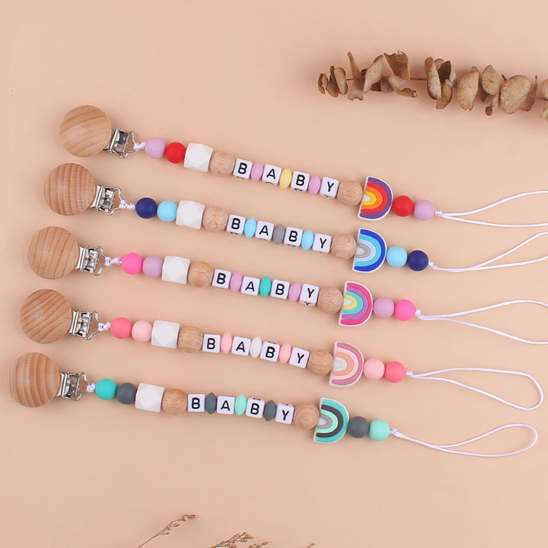 Babyproducten Cartoon siliconen regenboog speenketting Beuken clip Creatieve ketting Anti-drop ketting voor babyproducten