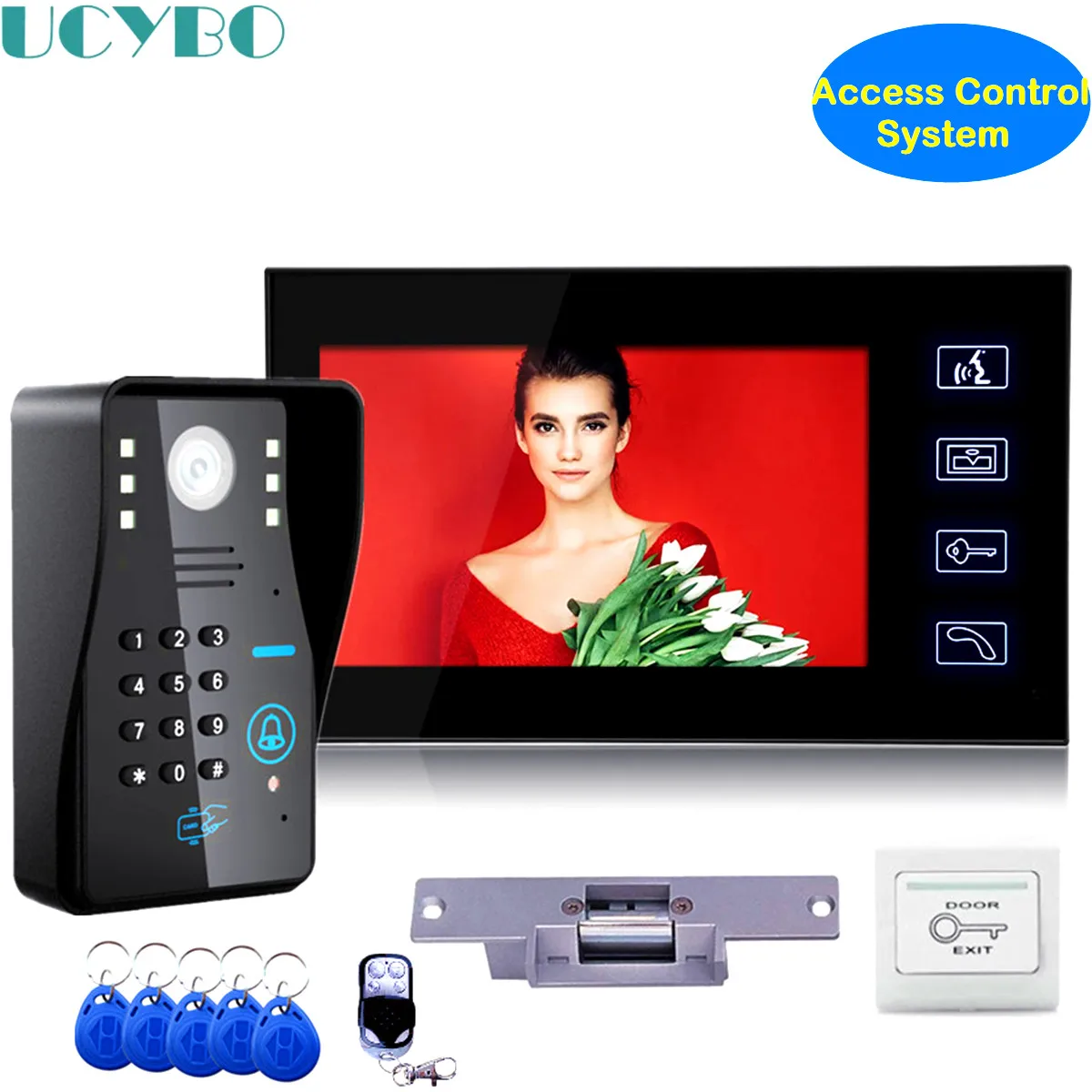 Video intercom system 7" Lcd Video door phone RFID door access control kit camera Electric Strike Lock wireless remote control