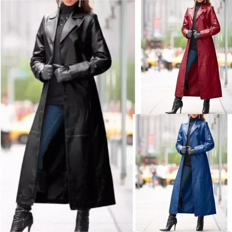 Abrigo de piel sintética para mujer, Otoño Invierno, manga larga, Color sólido, cuello vuelto, botón, moda informal, cálido, cómodo, ajuste Regular