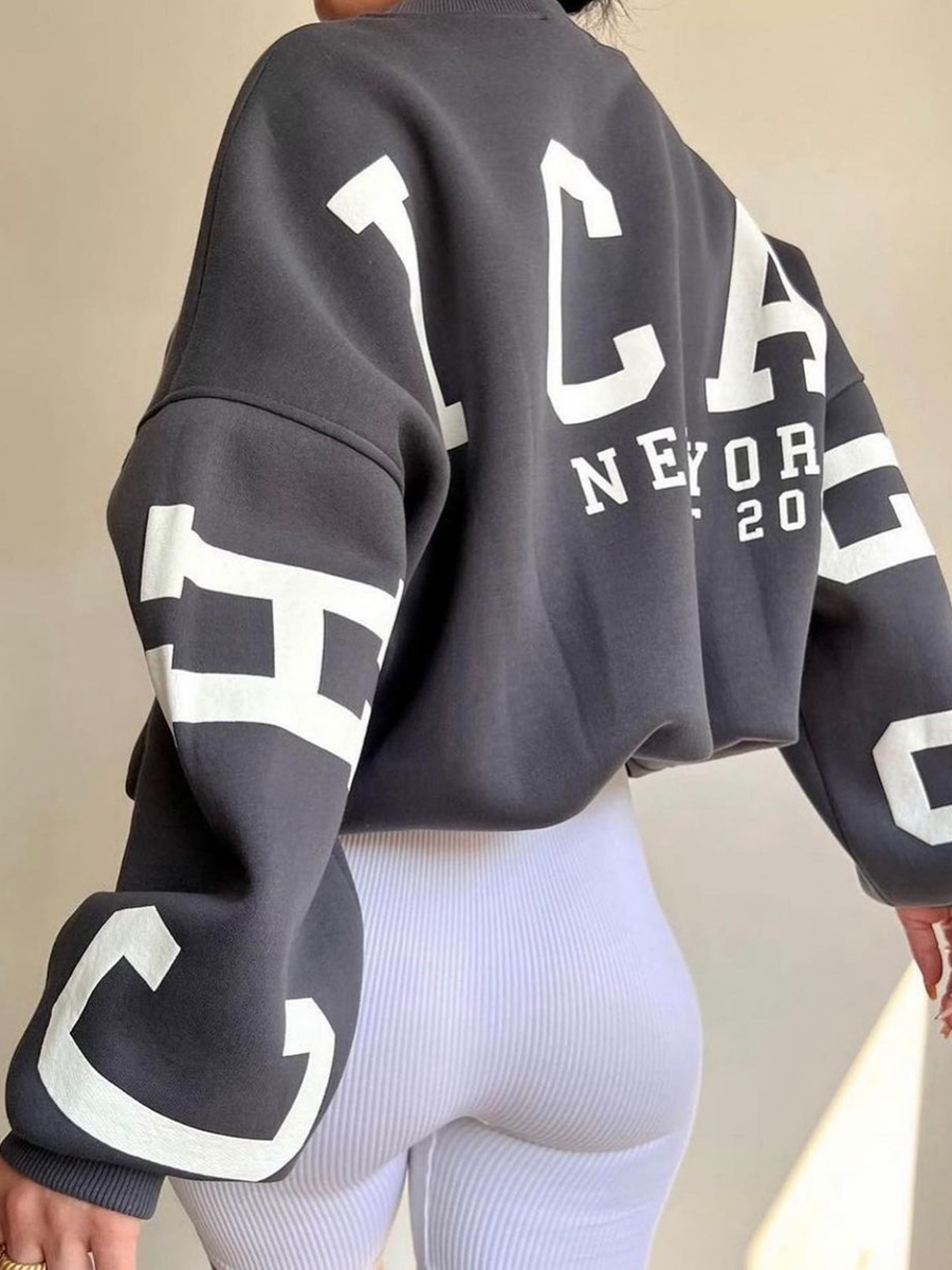 Frauen Grunge Lose Pullover Sweatshirts Zurück Brief Drucken Casual Verdickte Langarm Tops Herbst Streetwear