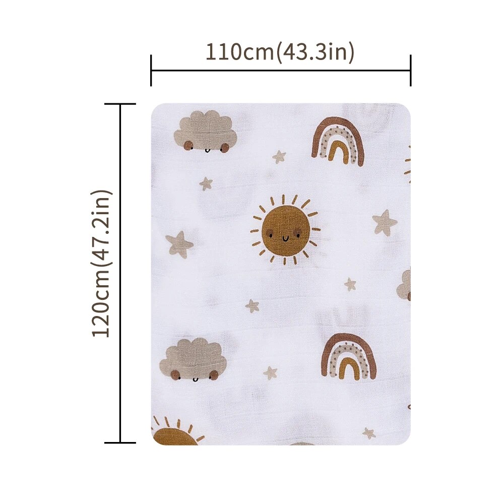 120x110cm Bamboe Katoenen Baby Mousseline Inbakerdeken Leuke Zachte Print Baby Handdoek Wrap