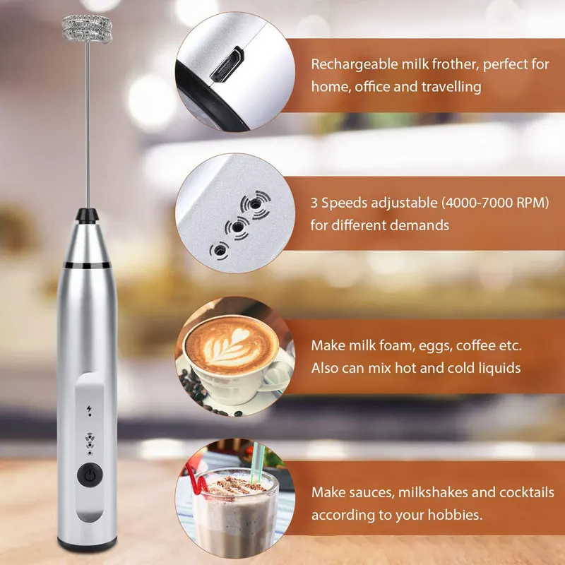 Tragbare elektrische Milchaufschäumer Handmixer USB Mini Kaffeemaschine Schneebesen Mixer Cappuccino Creme Schneebesen Lebensmittelmixer