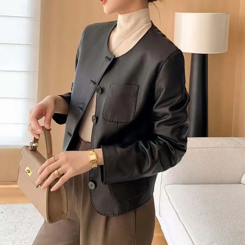 Hoge kwaliteit dames lentejas korte lengte O-hals kraag Single-breasted mode luxe met grote zakken