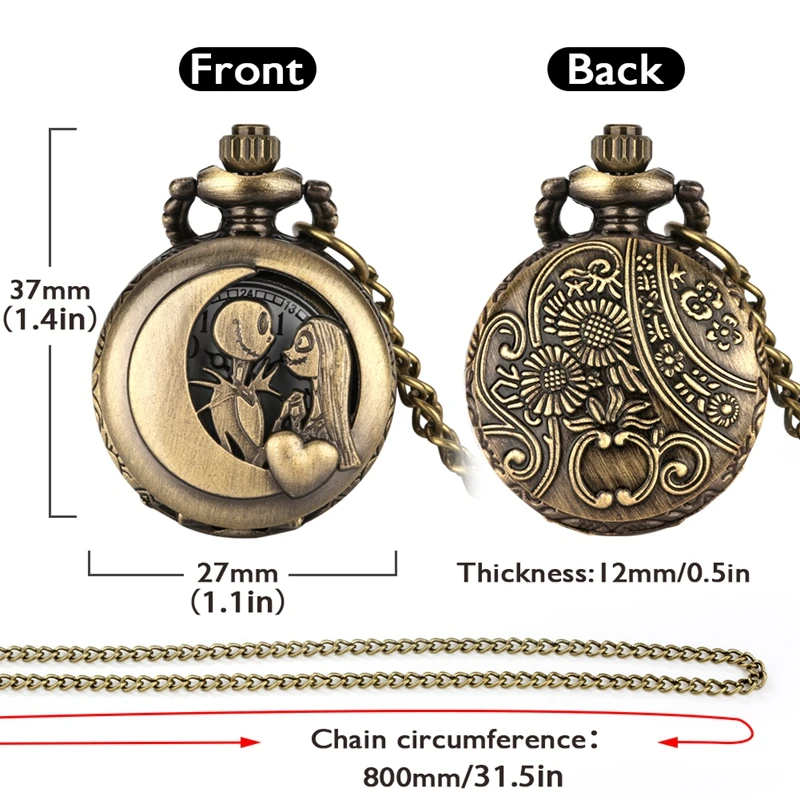 빈티지 청동 작은 크기 작은 로맨틱 석영 Steampunk 주머니 시계 FOB 체인 코스프레 기념품 선물 남성 여성 2022