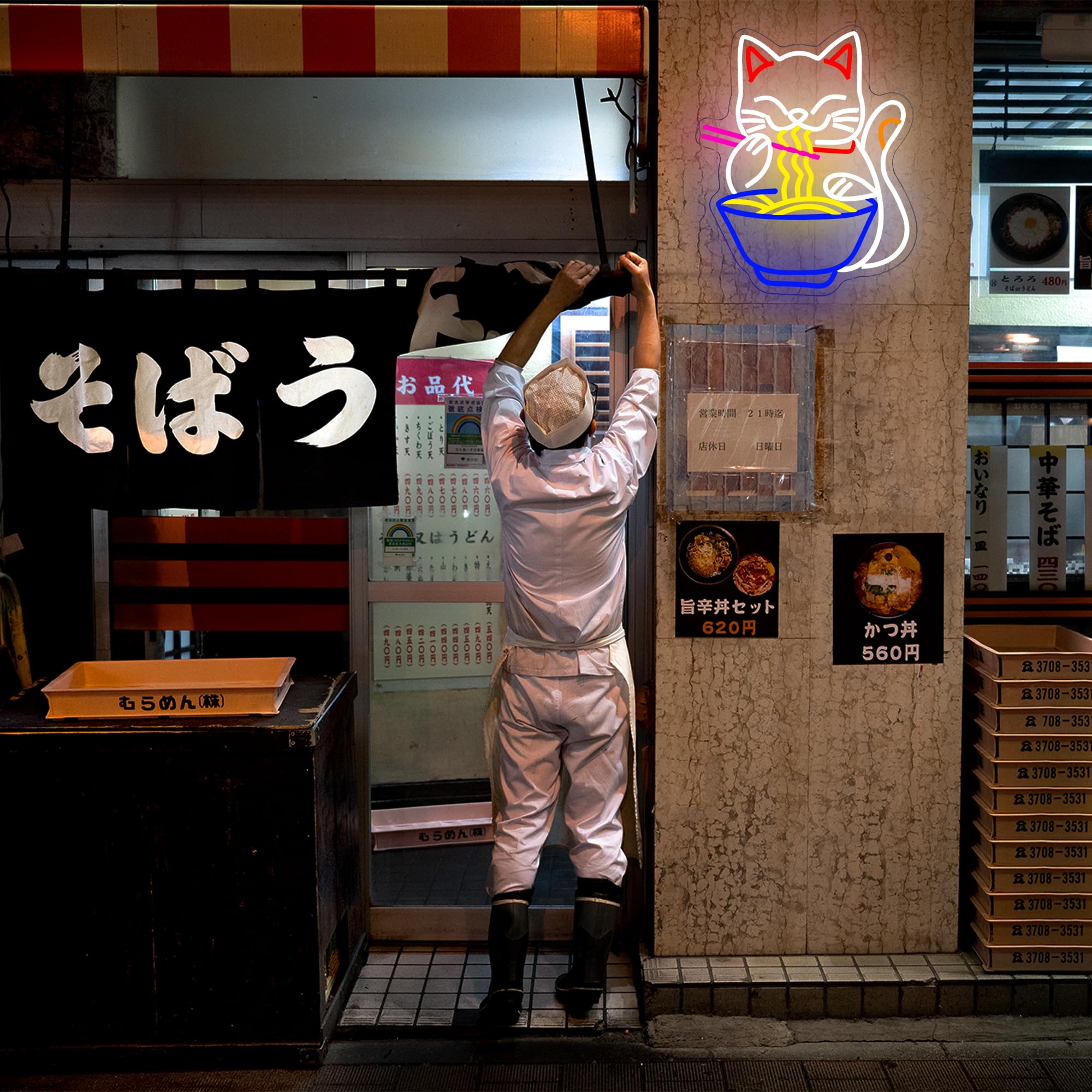 Letrero de neón de gato de la fortuna Ramen, letreros de neón Led de fideos de gato de la suerte para decoración de pared, hogar, Bar, cocina, comedor, decoración artística de pared, regalos