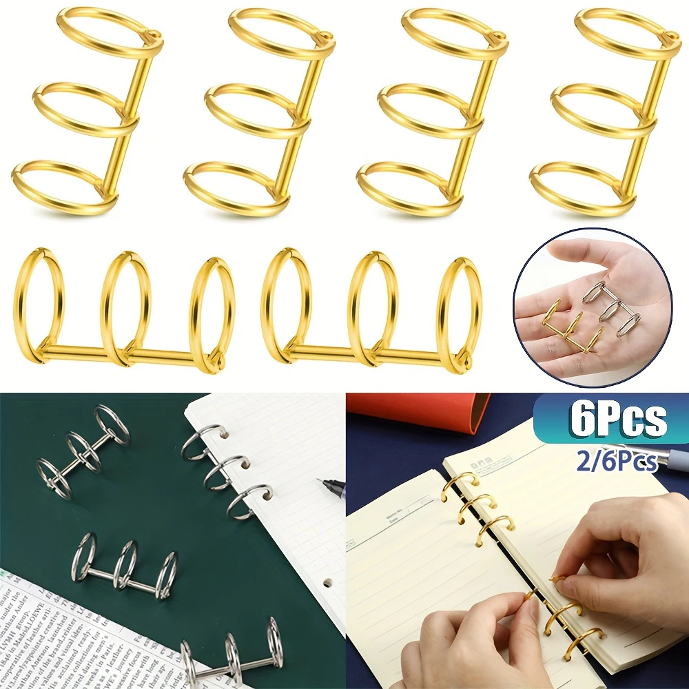 Anillos de encuadernación para libros, carpetas de hojas sueltas de Metal con 3 anillas, carpetas de tarjetas de índice a presión para organización de fotos y papel, 2-6 uds.