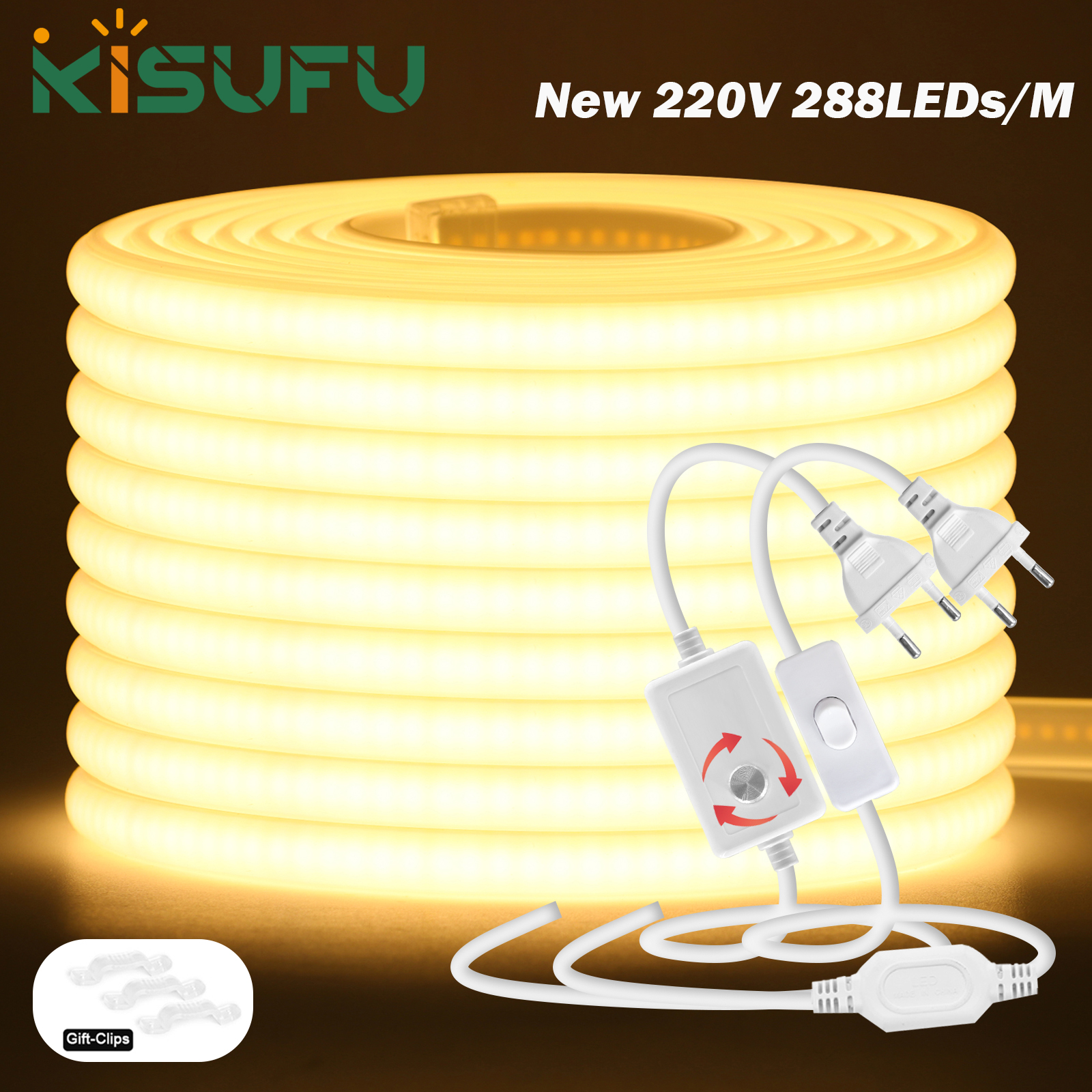 220 В с регулируемой яркостью COB светодиодная неоновая лента с переключателем/диммером водонепроницаемая 288 светодиодов/м высококачественная неоновая лента садовое домашнее освещение