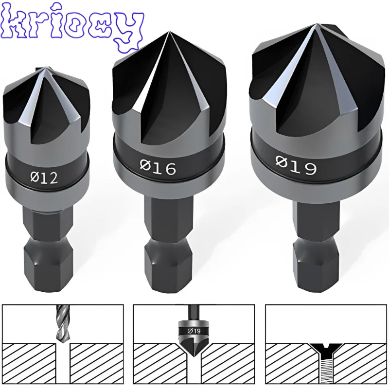 3PCS Hex Countersink Boring 90 Degrees Countersink Drill Bit for Woodr Metal Chamfer Cutter Chamfer Metal Drilling Bit Set