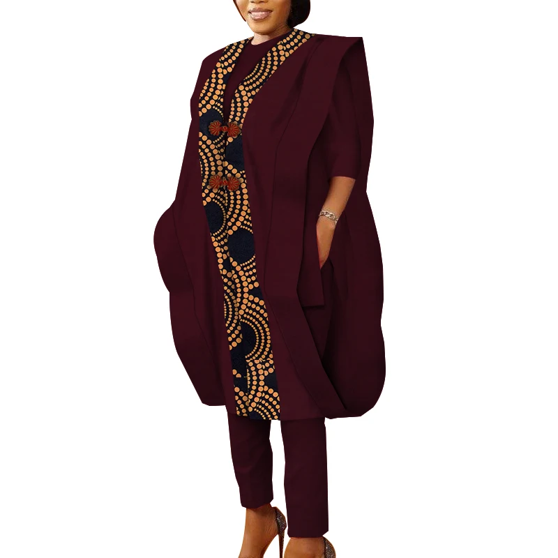3 pçs conjunto ancara estampas africanas feminino agbada robe topos calça ternos algodão solto dashiki roupas de festa tradicional wy5590