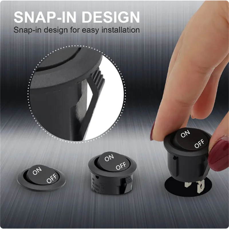 12V Round Rocker Switch AC 6A/250V 10A/125V SPST 2 Pin 2 Position On/Off Toggle Switch for Car Boat Automotive RV Black