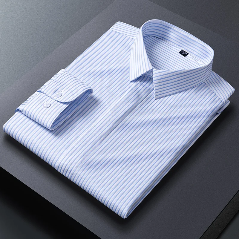 Camicia da uomo antirughe di nuova qualità Camicie eleganti a maniche lunghe per uomo Slim Fit Camisa Social Business Camicetta Camicia a righe 6XL 7XL