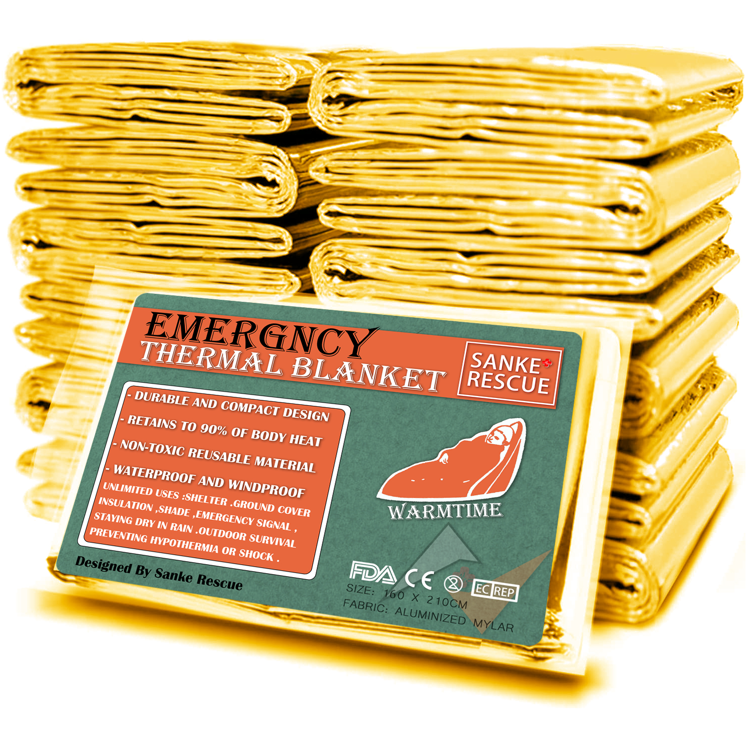 Cobertor térmico de emergência ao ar livre, sobrevivência primeiros socorros resgate militar kit, windproof, impermeável, folha, camping, caminhadas, quente