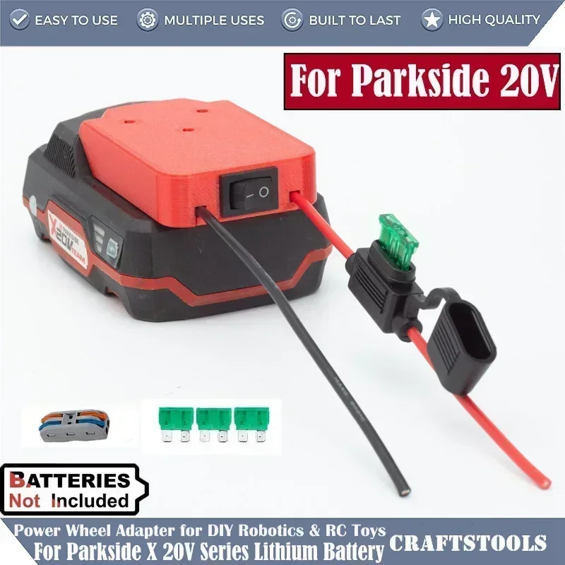 Адаптер для силовых колес для Lidl Parkside X20V Team, разъем питания для литиевой батареи DIY w/Switch