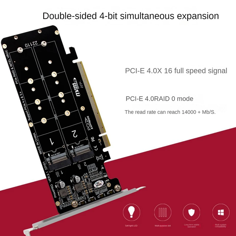 4-портовый раздвоенный контроллер M.2 NVME to PCI Express X16 4.0 M KEY NVME PCIE для 2230 2242 2260 2280 NVME M2 SSD