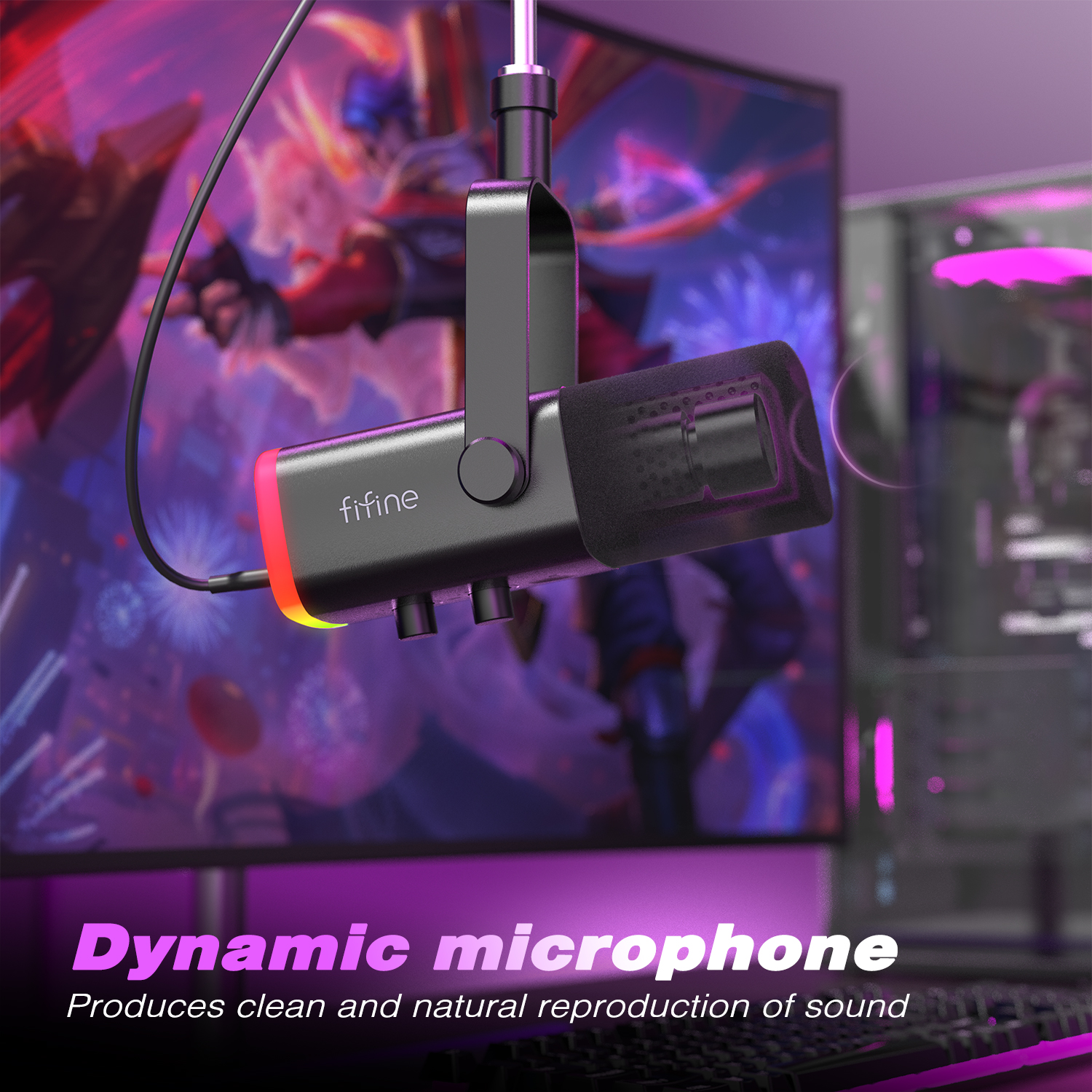 FIFINE-USB Microfone dinâmico XLR com controle RGB, microfone mudo, microfone para jogos de PC, YouTube, streaming ao vivo, Game-AM8P