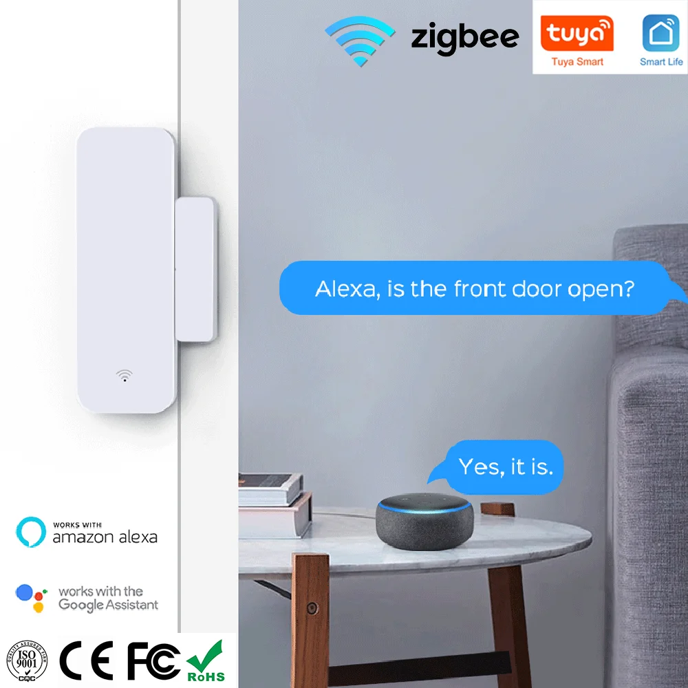 Tuya WiFi Zigbee Умный датчик двери и окна Умный дом Детекторы открытия/закрытия Датчик окна Smart Life работает с Google Home Alexa