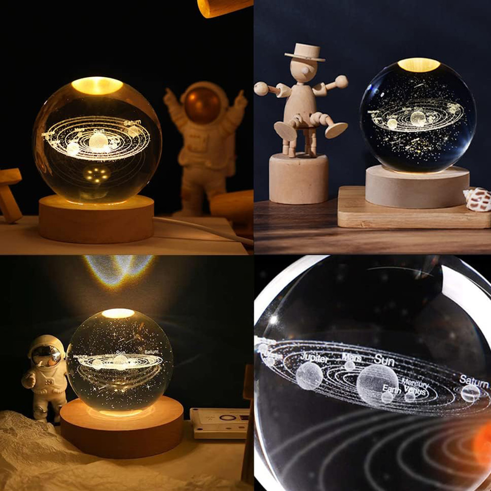 USB LED Nachtlicht Galaxy Kristallkugel Tischlampe 3D Planet Mondlampe Schlafzimmer Home Decor für Kinder Party Kinder Geburtstagsgeschenke