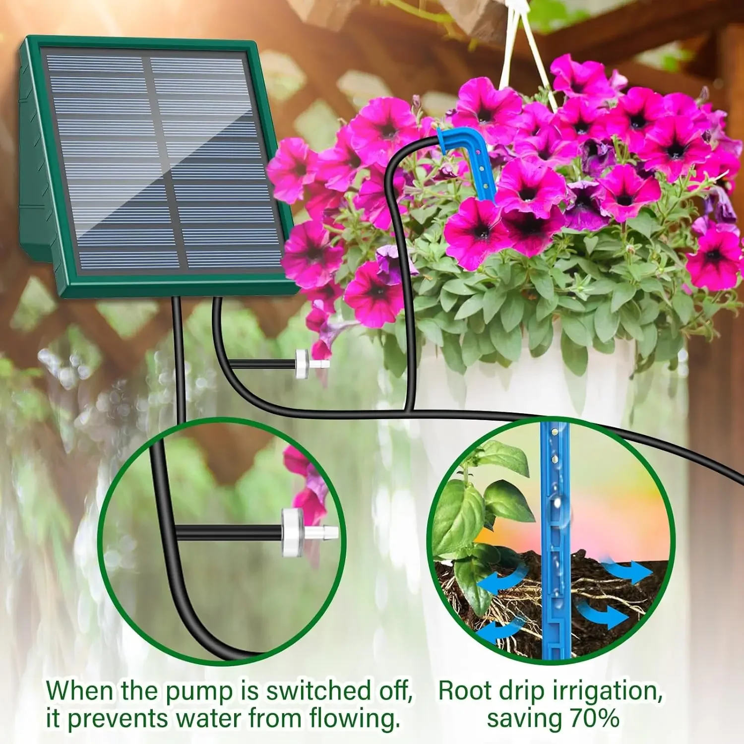 Sistema de riego Solar para jardín, balcón, riego por goteo automático, sistema de riego de jardín DIY, manguera de goteo, riego para uso en exteriores