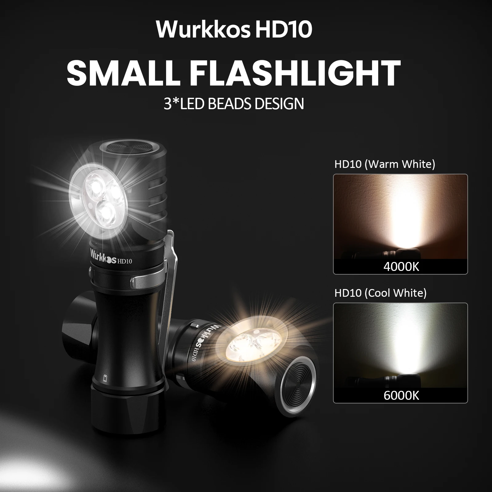 Wurkkos HD10 faro recargable 14500 IP68 EDC 1200Lm 3*90 LED CRI + 3 * RGB Aux LED Anduril 2,0 pesca Camping antorcha