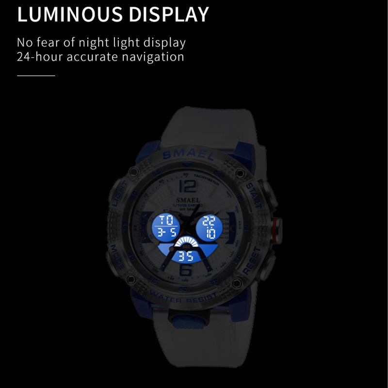 Relojes deportivos impermeables SMAEL reloj masculino pantalla LED Digital cronómetro analógico de cuarzo moda verde naranja reloj 8058 hombres reloj