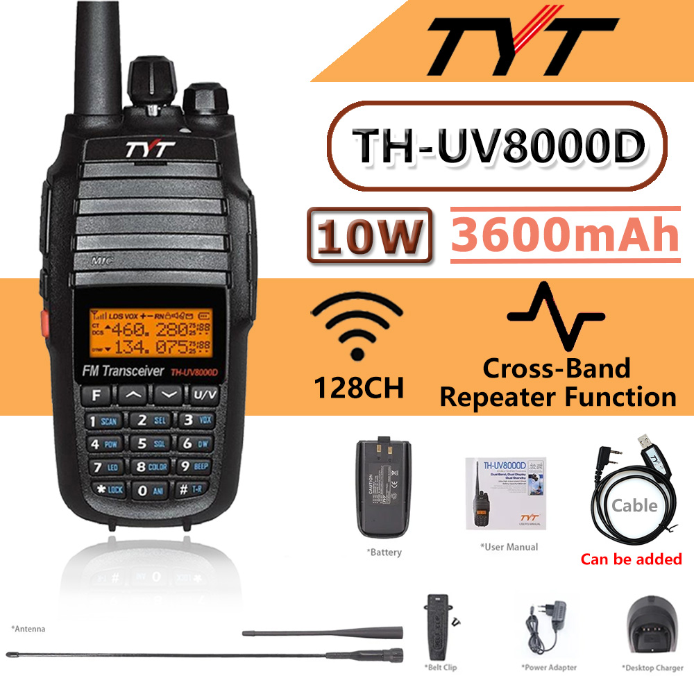 TYT TH-UV8000D transceptor portátil de doble banda de alta potencia 10W 10KM Radio bidireccional aficionador función repetidora de banda cruzada Radio FM