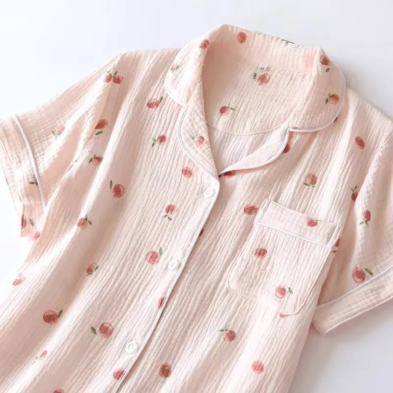 Ensemble pyjama Short à manches courtes pour femme, tissu crêpe 100% coton, fin, Service à domicile, deux pièces, ample, printemps et automne, été 2025
