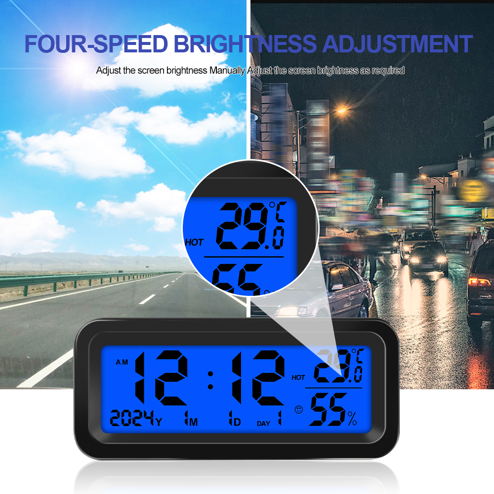 Relógios solares para carro, termômetro para painel, relógio eletrônico automotivo, display digital led, tempo com luz traseira, acessórios para carro