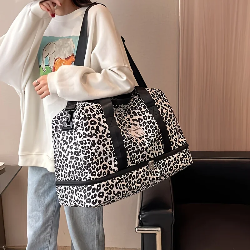 Bolsa de viagem de nylon de grande capacidade com estampa animal, bolsa de armazenamento de ginástica esportiva, bolsa noturna portátil para fim de semana feminina