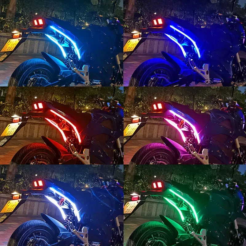 2 ชิ้นไฟเลี้ยวรถจักรยานยนต์ LED ไฟวิ่งกลางวันไฟท้าย DRL กันน้ําแถบตกแต่งไฟเบรกไหล