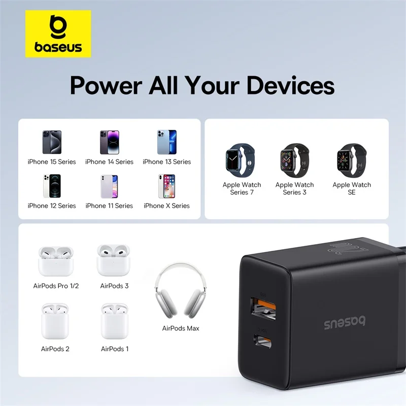Baseus 20 ワット USB 充電器デュアル充電ポートサポートタイプ C PD 急速充電電話充電器 iPhone 15 14 13 12 プロマックス 11 8 プラス
