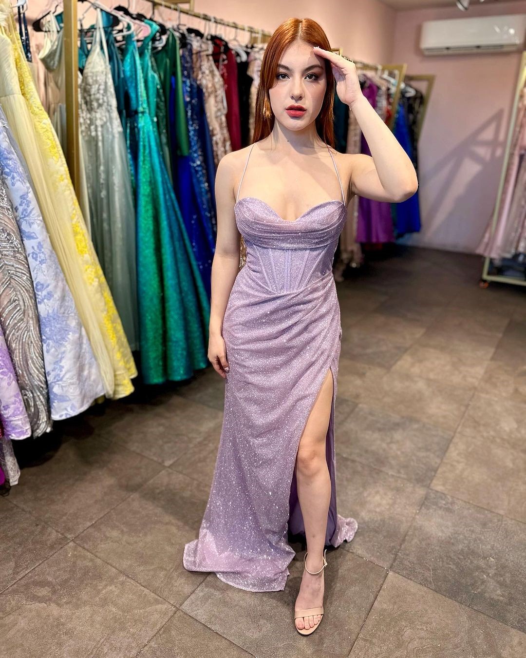 BABYONLINE Customized Bridesmiad Dress with Thin Strap Corset Bustier Lace up Back Mermiad Dress Leg Side Split Wedding Guest