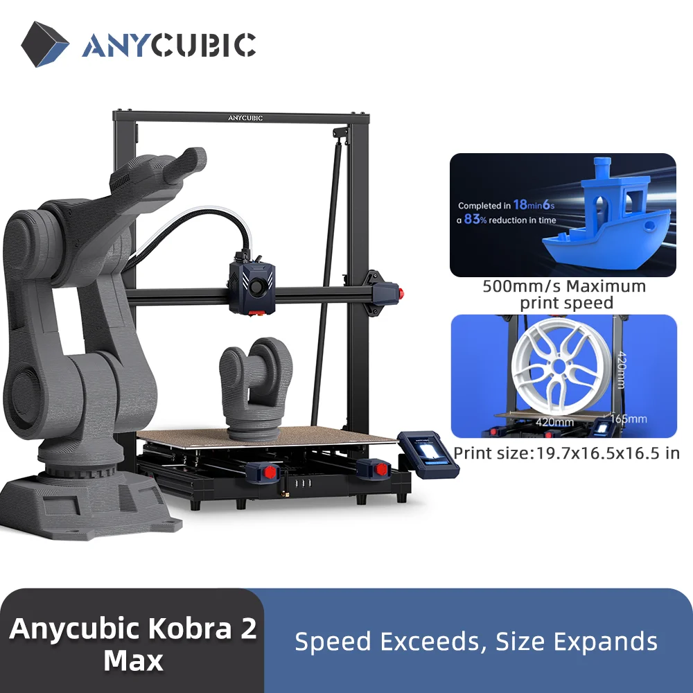 Anycubic Kobra 2 Max Fdm 3d Printer 500 Mm/s Maximale Afdruksnelheid Grote Bouwgrootte Met 500*420*420Mm
