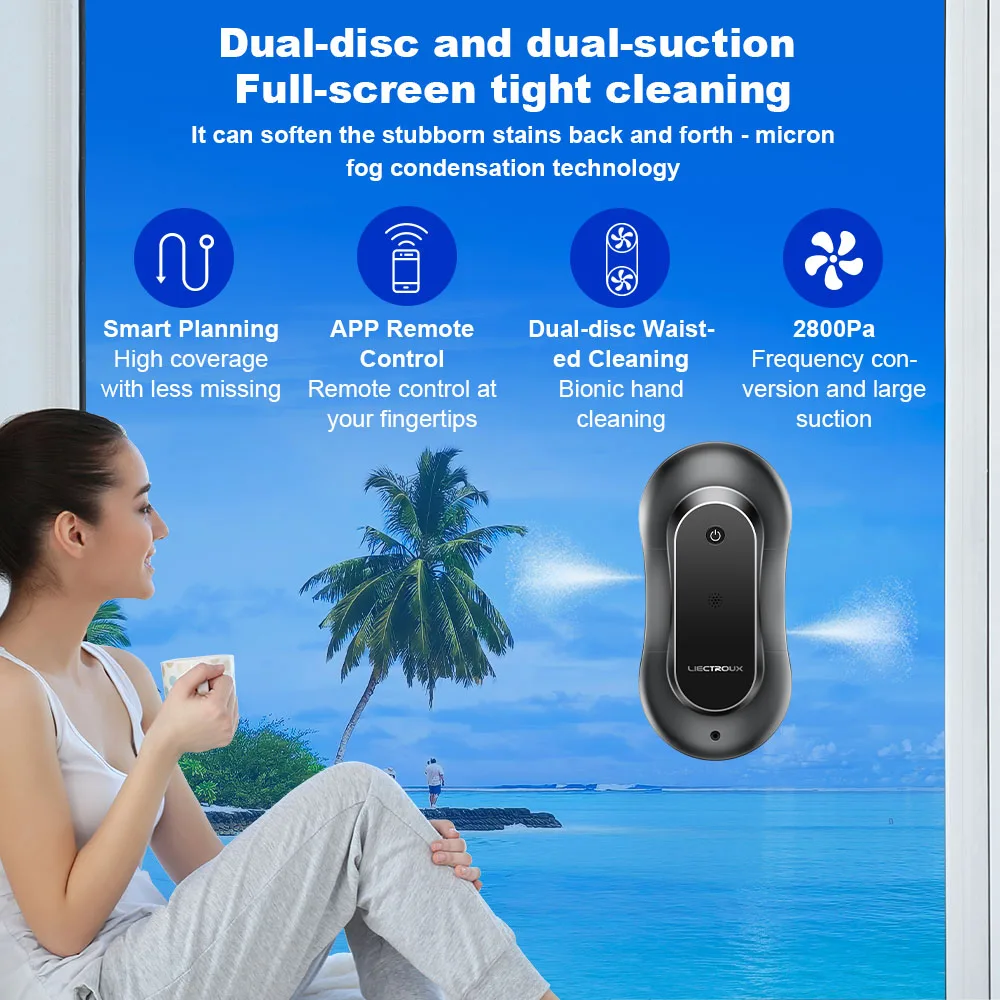 (CodePromo:AEWD55)Roboter-Fensterreiniger Liectroux YW810, Doppel-Wassersprühdüsen,Roboter-Staubsauger für Fenster, Intelligenter Speicher, Hohe Vakuumsaugkraft, Heim-Wand-Glasreinigungsroboter,APP und Fernbedienung