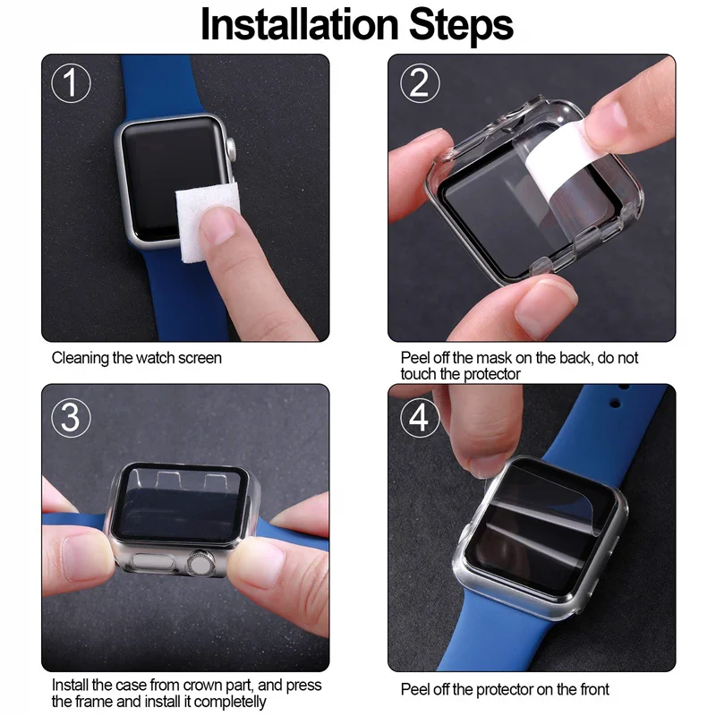Vetro temperato + copertura per Apple Watch 9 8 41mm 45mm 42mm 38mm PC paraurti protezione schermo custodia iWatch serie 7 6 5 4 se 44mm 40mm