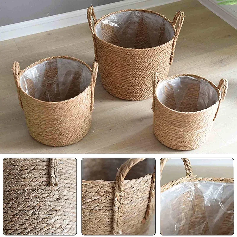 Maceta nórdica Extra grande de paja, cesta de almacenamiento de algas marinas, cesta de flores de plantas verdes en maceta, suelo tejido a mano, maceta de interior