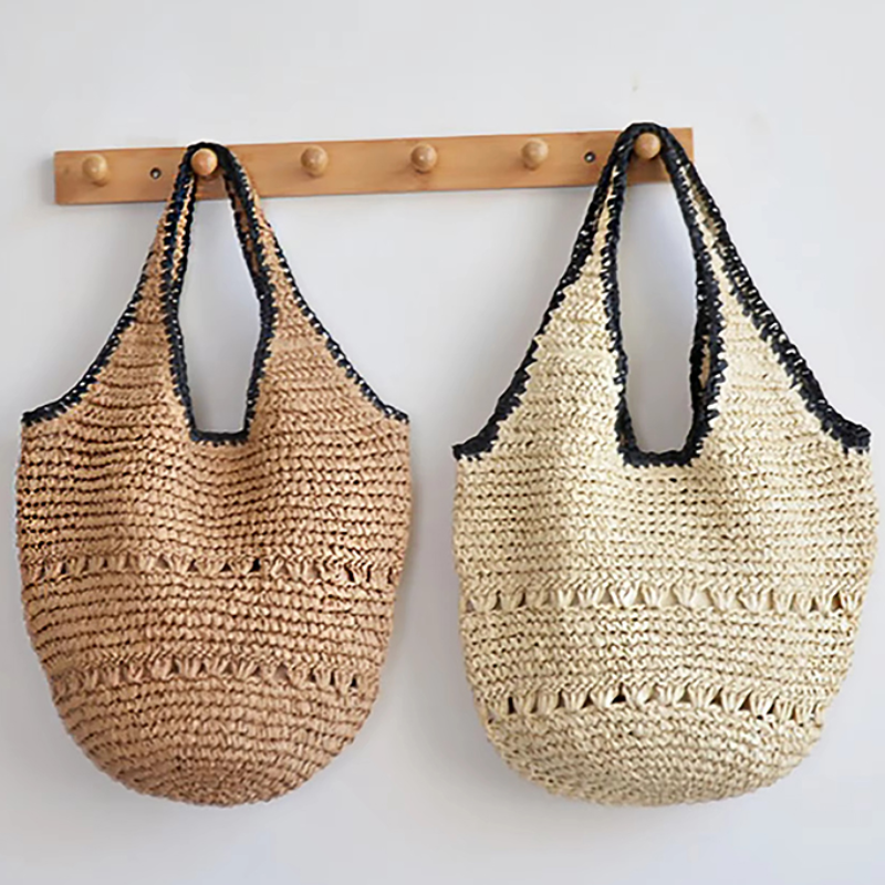Torba ze słomy o dużej pojemności dla kobiet, tkana, modna, ręcznie robiona torba na ramię w stylu boho, ekskluzywna torba plażowa na wakacje nad morzem.