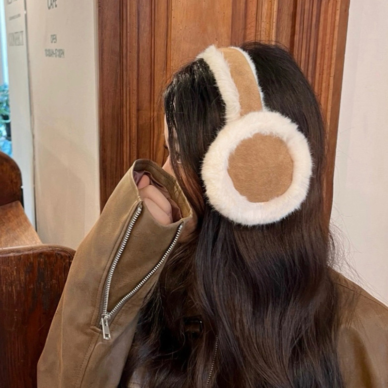 Cache-oreilles chauds d'hiver Maillard marron daim peluche cache-oreilles femmes pliable doux épaissir cache-oreilles mignon Simple oreillette accessoires